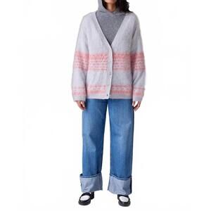 NEW CRUSH brushed surf fairisle cardigan in cloudy watermelon